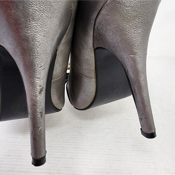 Marilyn Moda Grey Pumps Heels Gold Bow Work Party Cocktails Women's Gift Size 6 - Picture 8 of 10